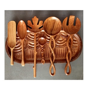 Vietnam Rustic Acacia <b>Wooden</b> Spoons Kitchen & Cooking Utensils Set 5-Piece Including Slotted & Pasta Spoon for Cooking - Product Image 1