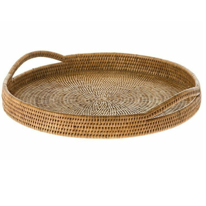 Wholesale Dark Brown Sustainable Classic <b>Round</b> <b>Folding</b> Rattan Serving Tray Cost-Effective Home Storage Organization Containers - Product Image 1