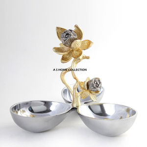 Joint de conception de forme feuillue d'or avantageuse trois bol fantaisie en aluminium métal Dessert accessoire de stockage de service de nourriture - Product Image 6