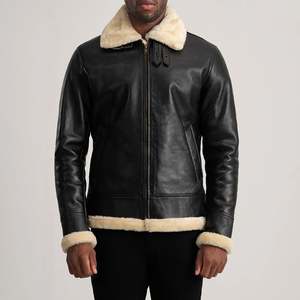 Blouson aviateur réversible en peau de mouton et cuir véritable Francis B-3 noir et crème, taille XS, fermeture éclair, hiver - Product Image 4