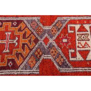Vintage <b>Runner</b> Rug 2.8x10.6 ft, <b>Red</b> Moroccan Turkish Wool Rug - Product Image 5