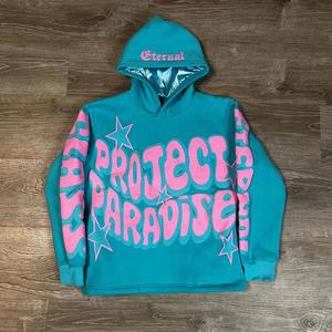 OEM Made Customise Premium Quality 100% Cotton <b>Silk</b> Satin <b>Men</b> Hoodie Pullover Raw Hem Allover Screen Print Hoodie <b>for</b> <b>Men</b> - Product Image 3