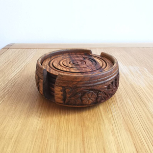 Posavasos de madera de caoba tallado a mano, posavasos Vintage con soporte para decoración de mesa de hogar y cocina - Product Image 5