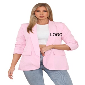 Alta calidad por encargo de cuero genuino mujeres Blaster señoras bombardero Blazer largo botón bordado pana de punto - Product Image 6