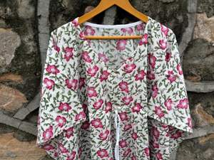 Maxi vestido de algodón orgánico para mujer, colección de verano hecha a mano, caftán rosa con estampado de bloques, caftán informal hasta el suelo - Product Image 3