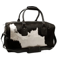 Tas perjalanan kulit sapi, tas perjalanan besar kustom motif hewan sapi, koper perjalanan