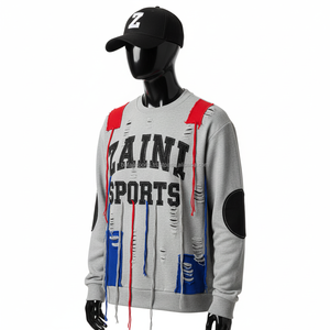 เสื้อสเวตเตอร์ผ้าคอตตอนผ้าขนแกะสีเทาออกแบบปักด้วยแผ่นปะที่ข้อศอกสำหรับผู้หญิงเสื้อสเวตเชิ้ตระบายอากาศได้ดี - Product Image 5