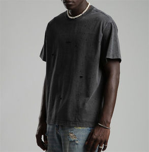 เสื้อยืดผู้ชายโอเวอร์ไซส์ทรงหลวมผ้าคอตตอนซักเสื้อผ้า100% ลายว่างเปล่า - Product Image 4