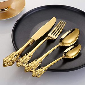 Ensemble de couverts en métal fini or tendance avec poignée royale pour table à manger à la maison ensembles de vaisselle de mariage - Product Image 3