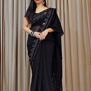 Designer Georgette & Silk Sari Fancy Style indien et pakistanais avec broderie de travail de séquence pour mariage et fête - Product Image 1