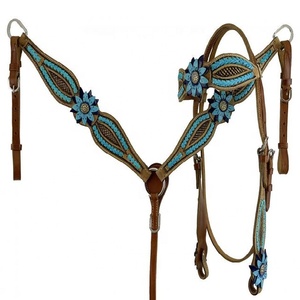 Ensemble d'attelage équestre Western Barkat Overseas Designer en cuir de vachette premium turquoise, cuir naturel souple, haute qualité - Product Image 1