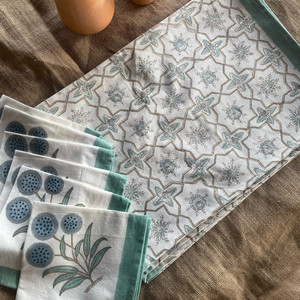 Tapis de Table en coton à imprimé bloc de main indien & Set de 6 serviettes & 6 tapis - Product Image 5