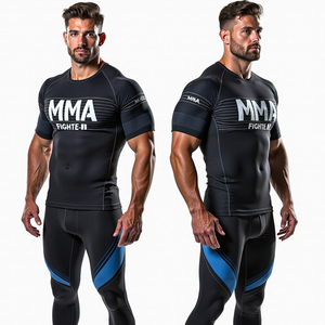 Grappling Rash Guard para MMA con compresión personalizada Fit Diseño de lucha de manga completa y corta kimono de jiu jitsu - Product Image 3