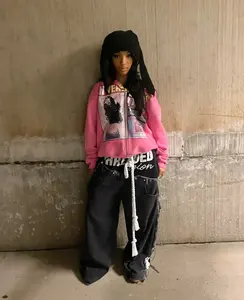 Fashion Print Zipper Hoodie Style Hip Hop Zipper Hoodie Streetwear Women Street <b>Trendy</b> Zipper <b>Hoodies</b> 2025 Top Trending - Product Image 3