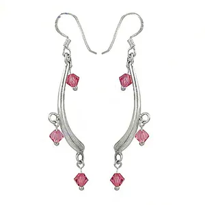 925 <b>Silver</b> <b>Dangle</b> <b>Earrings</b> with Pink Crystals Women's Jewelry - Product Image 2