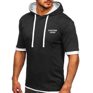 <b>Men</b> Solid Color <b>Hooded</b> Short Sleeve <b>T</b>-<b>Shirt</b> in Different Color Drawstring Custom <b>T</b> <b>Shirt</b> Hoodies Half Sleeve <b>Men</b> - Product Image 1