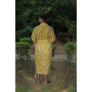 Men's Striped Boho Long Cotton Kimono <b>Robe</b> Breathable Lightweight Home Wear with Pockets One Size for <b>Beach</b> Resort Spa Outfit - Product Image 5
