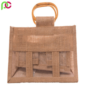 Botella de vino individual de arpillera ecológica con impresión de logotipo personalizado, bolsa de compras de yute, bolsa de regalo para bodas, fiestas, vino promocional - Product Image 6