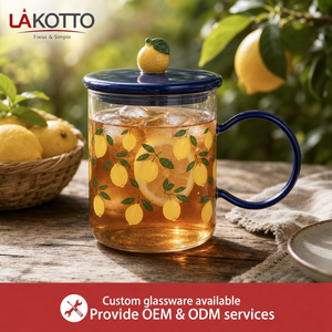 Tazza in Vetro LAKOTTO da 500ml con Coperchio in Ceramica e Stampa Limoni per Progetti Promozionali, Articoli in Vetro con Logo Personalizzato - Product Image 1