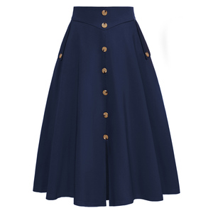 Vintage <strong>a</strong> <strong>Line</strong> <strong>Skirt</strong> for Women High Waisted Midi Pleated <strong>Skirts</strong> With Buttons&amp;Pockets - Product Image 1
