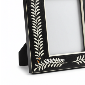 Cadre photo artisanal créatif fait à la main, écologique, en os noir incrusté, design rayé moderne sophistiqué pour la maison, le bureau, l'affichage - Product Image 3