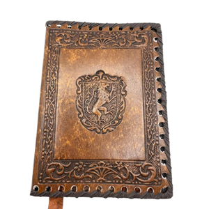 Carnet en cuir italien, couverture rechargeable, motif griffon gaufré, carnet brun médiéval, journal fait main 7x5 pouces - Product Image 1