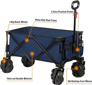 THCW10290-Carro de playa plegable para compras al aire libre con ruedas de 8 "y mango ajustable, azul - Product Image 2