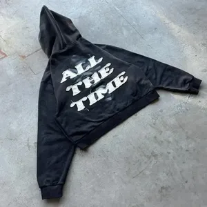 Sudaderas con Capucha de Alta Calidad, Bordado Aplicado, Cierre de Cremallera, Estilo Urbano, Vintage, Desgastado, Tejido de Felpa Francesa, Personalizadas para Hombre - Product Image 2