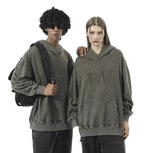 เสื้อฮู้ดดี้ผู้ชายผ้าฝ้าย 260 กรัม ซักแล้ว สีพื้น ทรงวินเทจ สำหรับฤดูใบไม้ร่วง ไซส์ 5XL เสื้อฮู้ดดี้ผู้หญิงทรงโอเวอร์ไซส์ เสื้อพูลโอเวอร์ผู้ชาย ย้อมสีพื้น - Product Image 1
