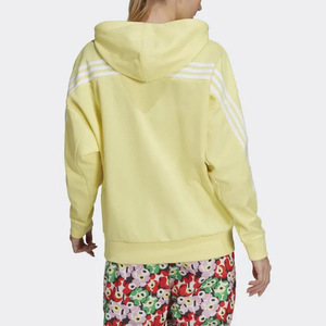 Sudadera con Capucha Amarilla Extra Grande con Cierre de Cremallera y Rayas Blancas en las Mangas, Informal, de Forro Polar, 100% Algodón Orgánico, Unisex, para Invierno - Product Image 3
