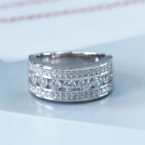 CZ tres filas siete princesa corte anillo de piedra blanca 7mm de ancho incrustaciones 14KT banda de oro romántica joyería cristiana de moda - Product Image 4