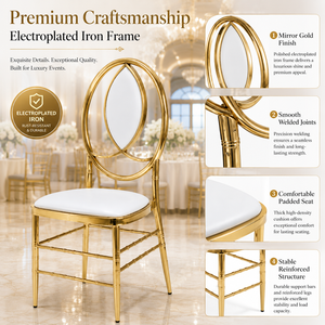 Sedie Chiavari in Ferro Dorato Impilabili e Resistenti per Eventi, Banchetti e Matrimoni - Vendita all'Ingrosso - Product Image 4