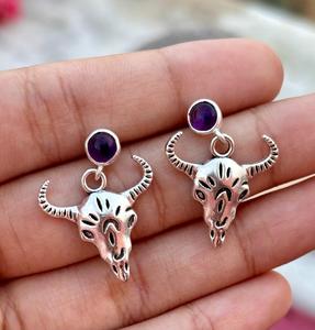 Pendiente de Plata de Ley 925 con abalorio de animales, pendiente de piedra de cristal púrpura, hermosa joyería de plata - Product Image 1