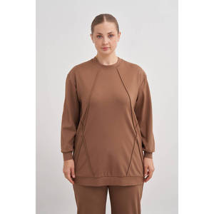Chemisier vintage côtelé Camel 2670112 - Haut décontracté à manches longues en mélange de soie et de coton tricoté - Product Image 4
