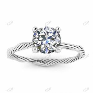 Bague de fiançailles tressée ronde en or massif Unique, bracelet torsadé, bijoux Moissanite, bague de mariage délicate personnalisée, offre spéciale - Product Image 1