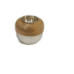 Round Mini <b>Silver</b>-Plated Metal Incense <b>Burner</b> with Wooden Top Bakhoor Holder Oud Dispenser for Religious Use During Ramadan - Product Image 1