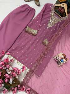 Nouveau haut de soirée élégant de créateur avec Sharara Plazzo correspondant à Dupatta pour les occasions festives vêtements indiens et pakistanais Inde - Product Image 6