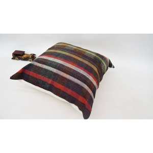 Oreiller à motif tartan multicolore 24x24 pouces Vintage Wool Kilim Plaid Woven Technique - Product Image 5