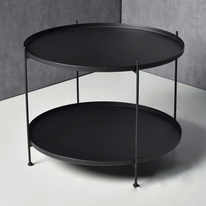 Table d'appoint ronde en métal moderne, table d'appoint industrielle de 27.6 po avec étagère de rangement à 2 niveaux. - Product Image 4