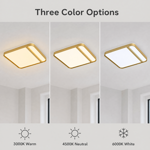 Lámpara de techo LED cuadrada moderna, montaje en superficie de hierro acrílico dorado para sala de estar, dormitorio, comedor, oficina en casa - Product Image 3