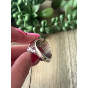 Sonoran <b>Turquoise</b> Sterling Silver <b>Ring</b> Size 10.5-Navajo Handcrafted Boho Statement Jewelry - Product Image 5