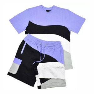 100% coton T-Shirts Shorts ensembles pour hommes automne mode porter avec des Techniques de teinture unie vente t-shirt avec short assorti - Product Image 1