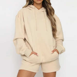 <b>Women</b> <b>Shorts</b> Sets 2026 Custom Logo Summer New Woman <b>Long</b> Sleeve hoodie With Biker <b>Shorts</b> Two 2 Piece Set - Product Image 2