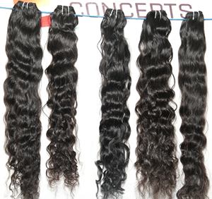 Cabello indio virgen Remy, mechones ondulados que no se desprenden, cutículas sin procesar dispuestas en un donante, cabello humano de Templo Negro Natural barato - Product Image 2