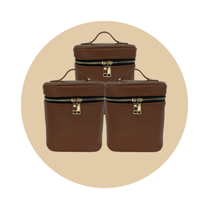 Bolsa de cosméticos OEM con logotipo personalizado marrón claro PU Material maquillaje bolsas de cosméticos con cremallera - Product Image 3