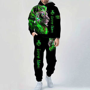 Conjunto de 2 Piezas con Capucha para Hombre, Chándales con Estampado de Lobo Personalizado, Pantalones Cargo, Conjuntos Deportivos Transpirables Unisex - Product Image 1