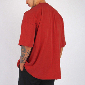 Camisetas en blanco a granel de Color sólido de algodón 100% de calidad superior para hombre, camiseta de gran tamaño con hombros caídos para hombre - Product Image 2