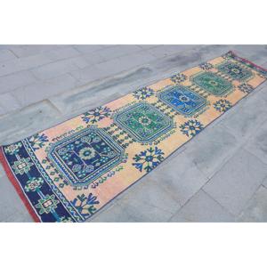 Alfombra Vintage de Estilo Runner de 2.7x12.9 pies (81x392 cm), Alfombra Oriental Azul Turca - Product Image 3