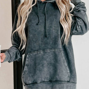 Pull à capuche en molleton de coton mélangé 350GSM surdimensionné pour femmes personnalisées Streetwear à épaules tombantes col à capuche longue longueur - Product Image 3