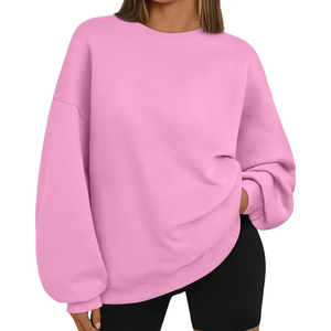 Sudadera de cuello redondo de gran tamaño informal de algodón completo para mujer de alta calidad, sudadera con hombro caído, ropa de calle sólida de invierno, 2 uds. - Product Image 5
